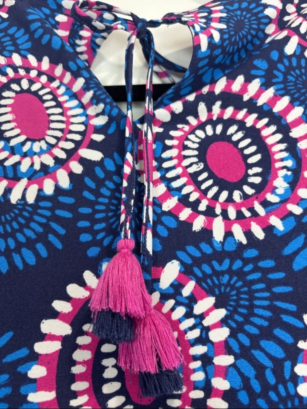 Hatley Blue Pink Geometric Print Sleeveless Dress Size XL Boho Tassel Summer - Picture 9 of 14